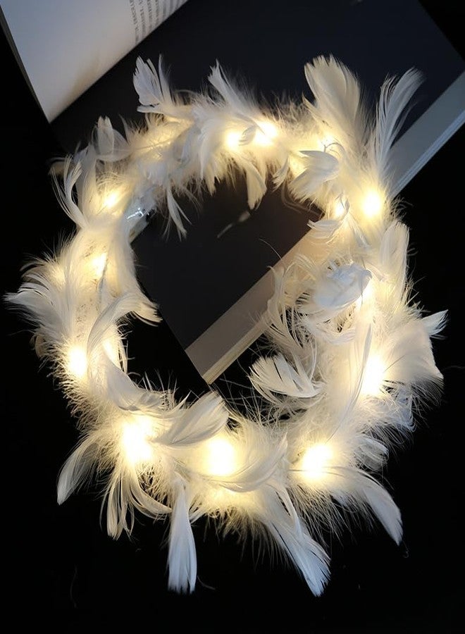 winvin LED Feather Wreath Crown Headband Light-Up Angel Halo Headband For Girl Women Festival Holiday Wedding Party Cosplay Supplies (Warm White) - Image 5